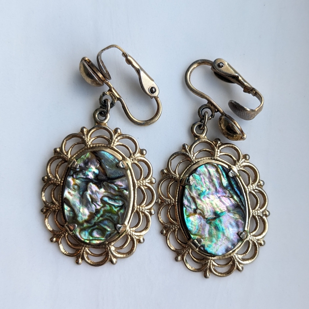 Vintage Abalone Clip On Earrings